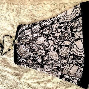 Black white floral tank top with beaded neck strap